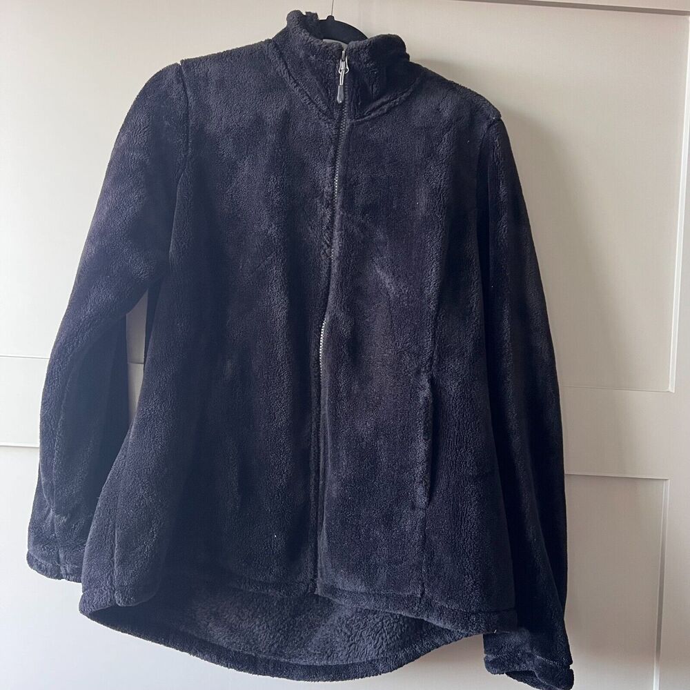 32 Degrees Heat Fleece‎ Jacket Womens Large Black Full Zip Long Sleeve Mock Neck